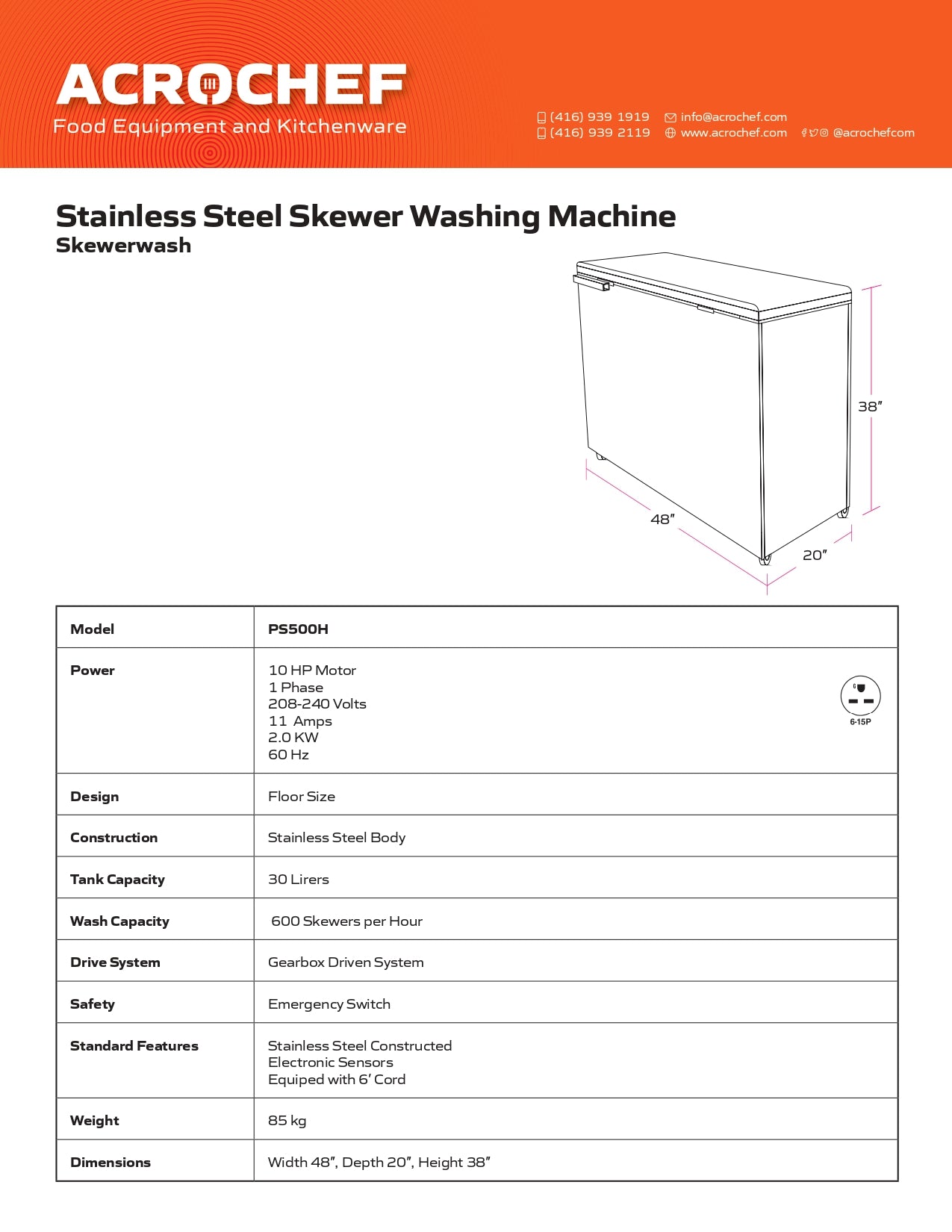 Skewer-wash Machine, 2 HP., 1 Ph.