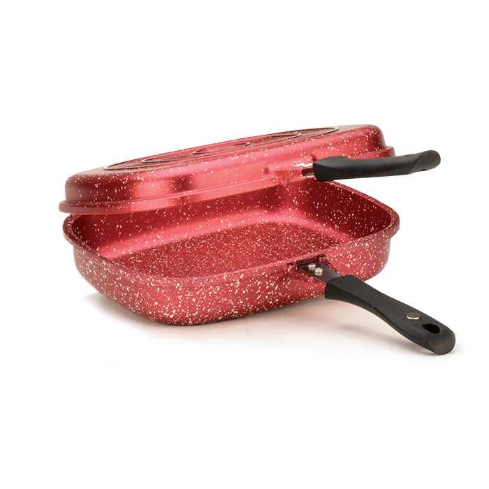 Die-Cast Non-Stick Double Sided Grooved Grill Pan with Magnetic Handles