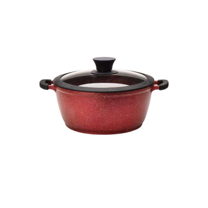 7.8" Non-stick Die-Cast 2-Handle Casserole Pot with Glass Lid and Silicone Rim - MB420