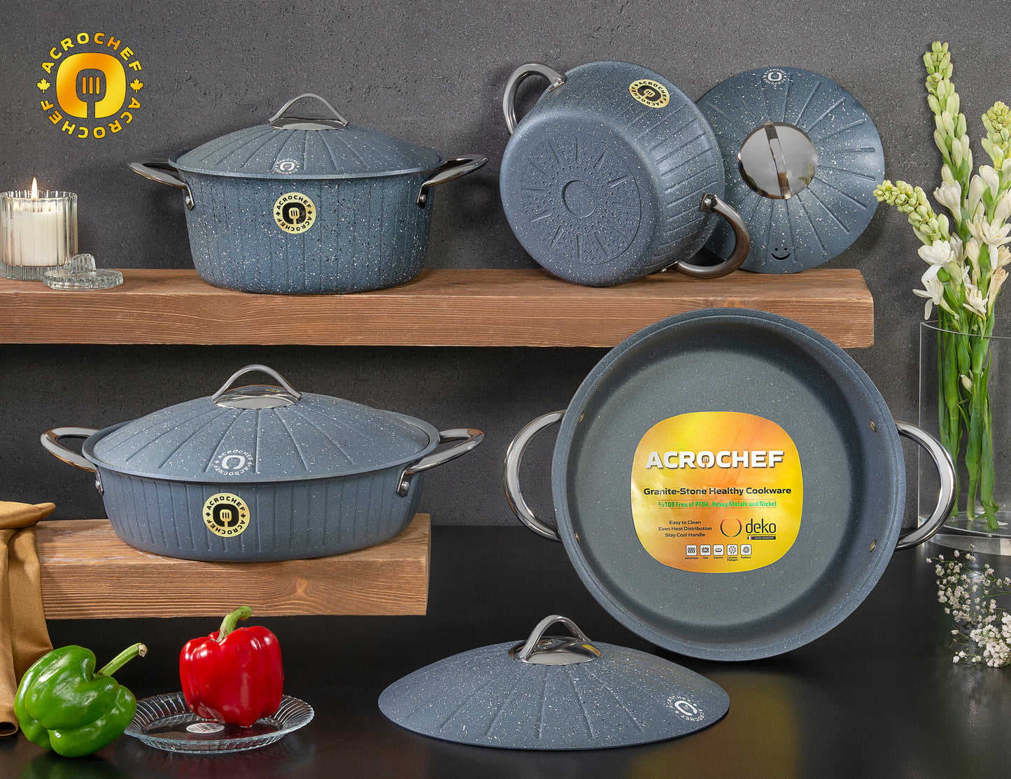 Granite-Stone Skillet w\ Solid Lid