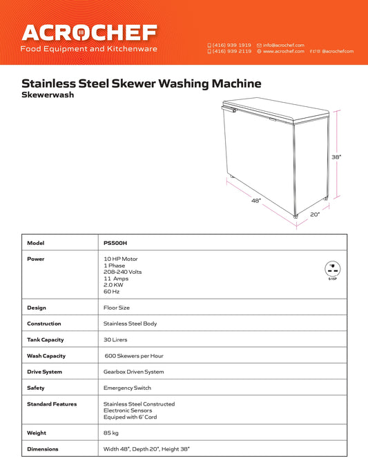 Skewer-wash Machine, 2 HP., 1 Ph.