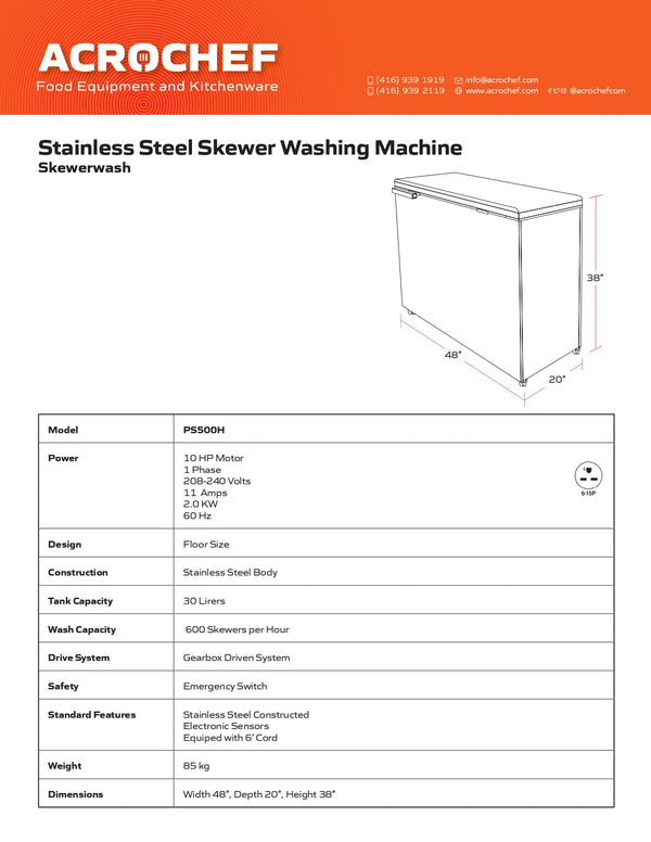 Skewer-wash Machine, 2 HP., 1 Ph.