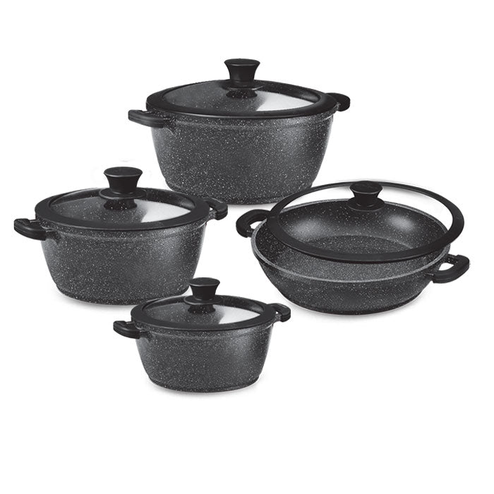 Granite Non-stick 8-Piece Cookware Set with Glass Lid & Silicone Rims - ACROSET.8