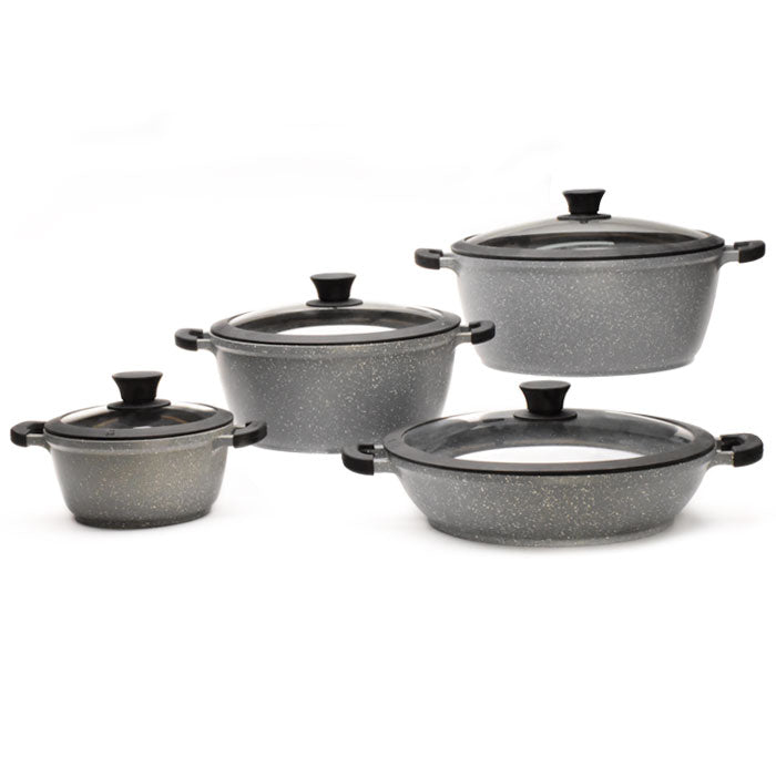 Granite Non-stick 8-Piece Cookware Set with Glass Lid & Silicone Rims - ACROSET.8