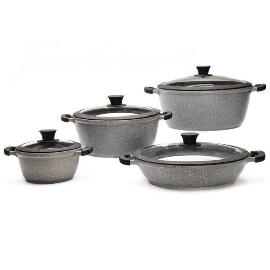 Granite Non-stick 8-Piece Cookware Set with Glass Lid & Silicone Rims - ACROSET.8