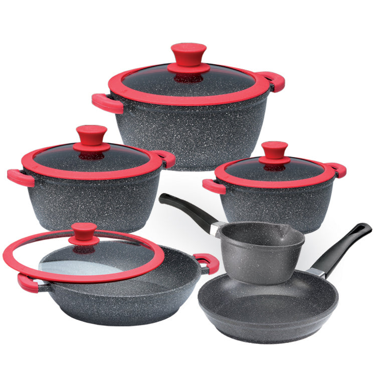 Granite Non-stick 10-Piece Cookware Set with Glass Lid & Silicone Rims - ACROSET.10