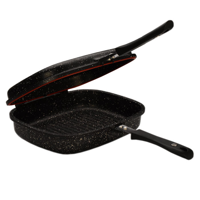 Die-Cast Non-Stick Double Sided Grooved Grill Pan with Magnetic Handles