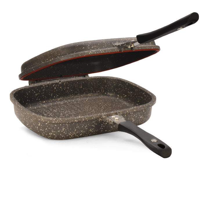 Die-Cast Non-Stick Double Sided Grooved Grill Pan with Magnetic Handles