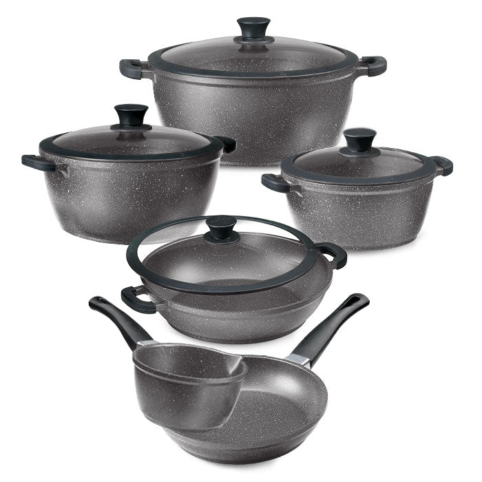 Granite Non-stick 10-Piece Cookware Set with Glass Lid & Silicone Rims - ACROSET.10