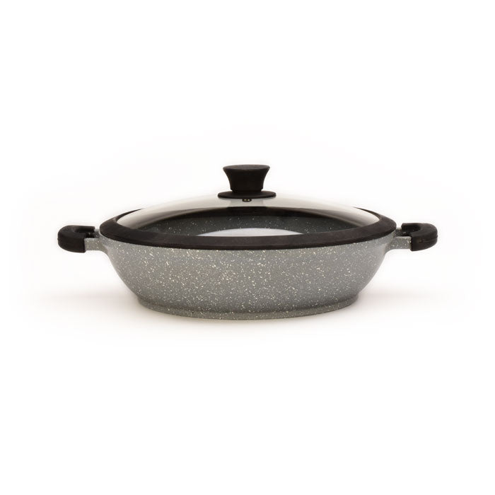 11" Non-stick Die-Cast 2-Handle Wok Frying Pan with Glass Lid and Silicone Rim - MB228