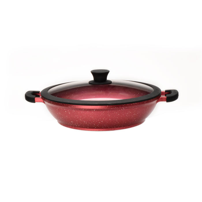 11" Non-stick Die-Cast 2-Handle Wok Frying Pan with Glass Lid and Silicone Rim - MB228