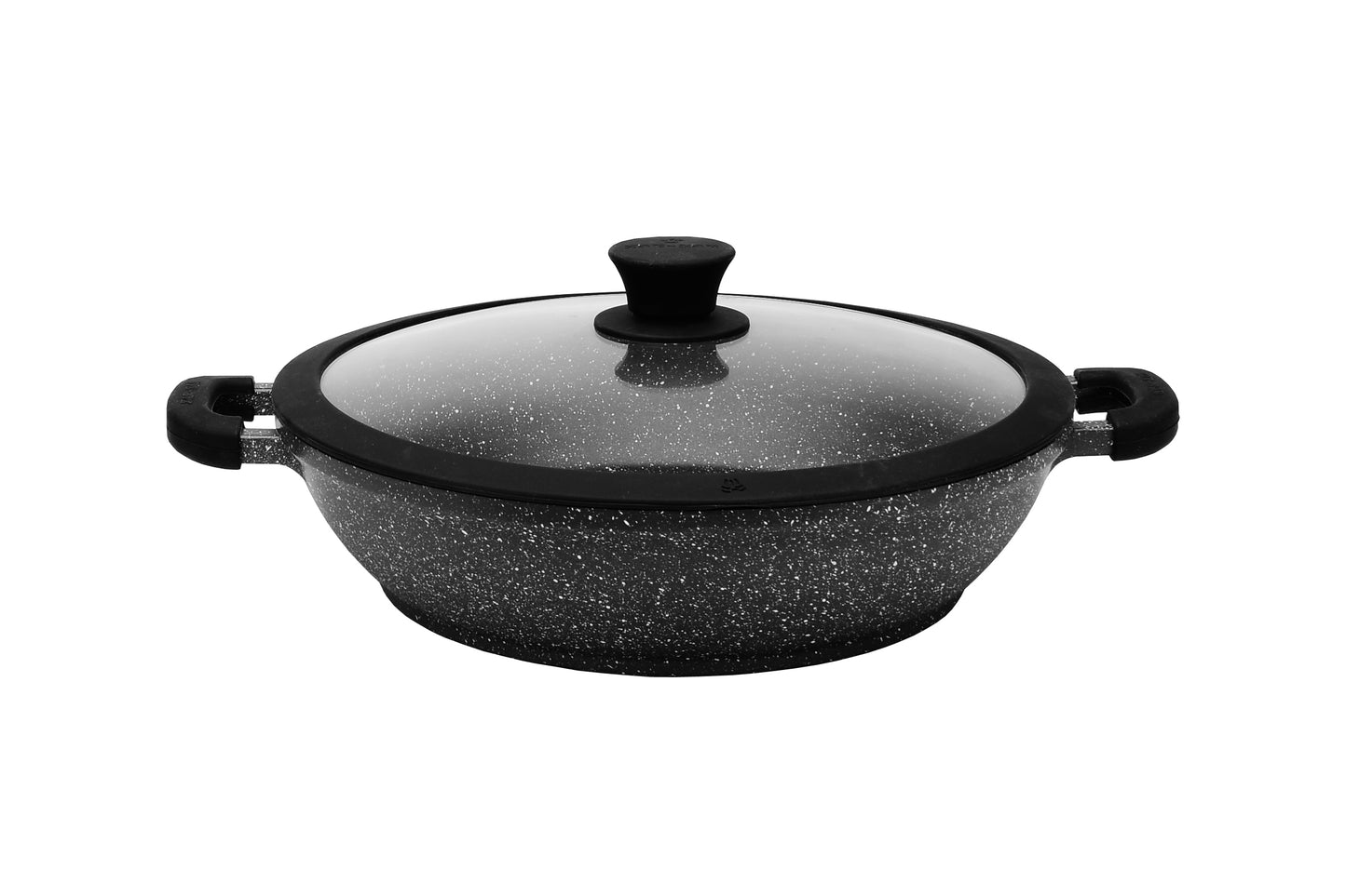 11" Non-stick Die-Cast 2-Handle Wok Frying Pan with Glass Lid and Silicone Rim - MB228