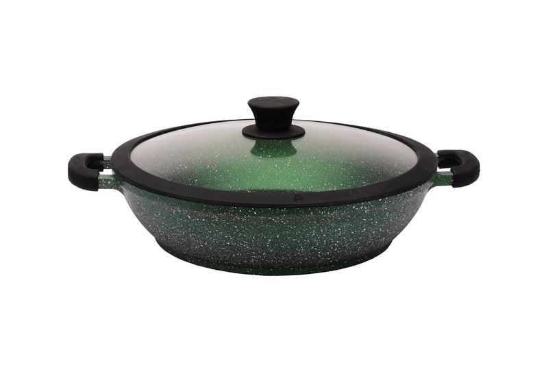 11" Non-stick Die-Cast 2-Handle Wok Frying Pan with Glass Lid and Silicone Rim - MB228