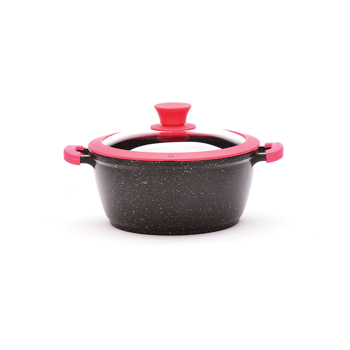 7.8" Non-stick Die-Cast 2-Handle Casserole Pot with Glass Lid and Silicone Rim - MB420