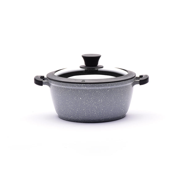 7.8" Non-stick Die-Cast 2-Handle Casserole Pot with Glass Lid and Silicone Rim - MB420