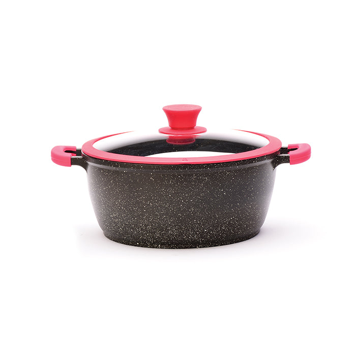 9.4" Non-stick Die-Cast 2-Handle Casserole Pot with Glass Lid and Silicone Rim - MB424