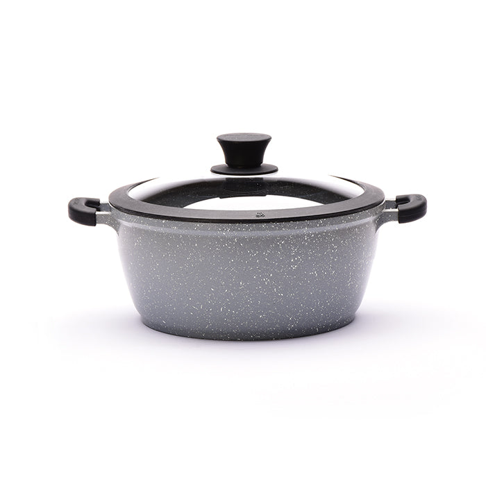 9.4" Non-stick Die-Cast 2-Handle Casserole Pot with Glass Lid and Silicone Rim - MB424