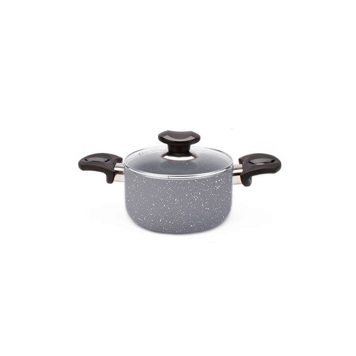 5.5" Aluminum Non-Stick Pot with Stainless Steel Trim Glass Lid - VL414